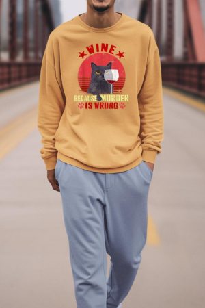 Funny Humor Cat Lover Men Women Reading and Drinking Wine Sweatshirt