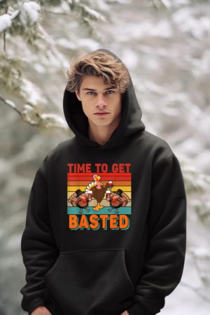 Vintage Time To Get Basted Thanksgiving Turkey Drinking Wine Hoodie