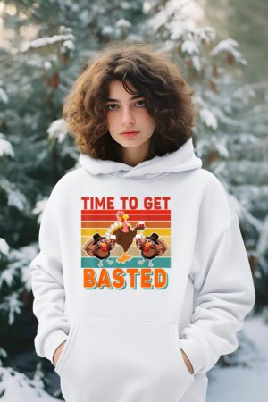 Vintage Time To Get Basted Thanksgiving Turkey Drinking Wine Hoodie