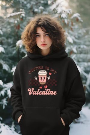 Retro Groovy Coffee Is My Valentine Day Coffee Lover Womens Hoodie