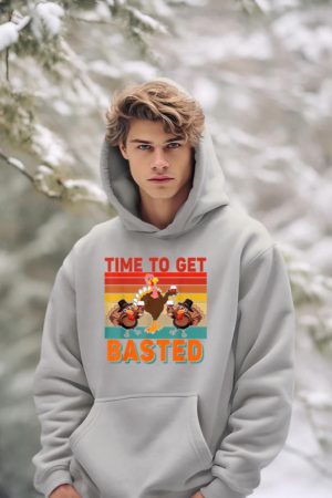 Vintage Time To Get Basted Thanksgiving Turkey Drinking Wine Hoodie