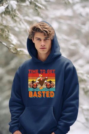 Vintage Time To Get Basted Thanksgiving Turkey Drinking Wine Hoodie