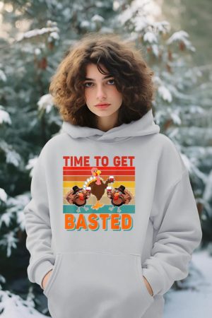 Vintage Time To Get Basted Thanksgiving Turkey Drinking Wine Hoodie