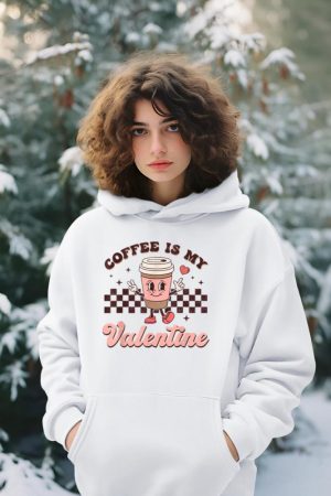 Retro Groovy Coffee Is My Valentine Day Coffee Lover Womens Hoodie