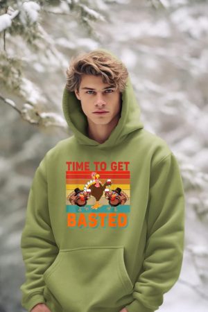 Vintage Time To Get Basted Thanksgiving Turkey Drinking Wine Hoodie