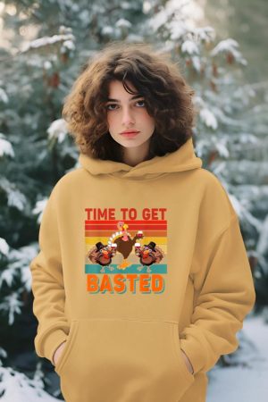 Vintage Time To Get Basted Thanksgiving Turkey Drinking Wine Hoodie