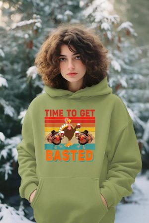 Vintage Time To Get Basted Thanksgiving Turkey Drinking Wine Hoodie