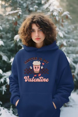 Retro Groovy Coffee Is My Valentine Day Coffee Lover Womens Hoodie