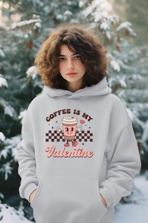 Retro Groovy Coffee Is My Valentine Day Coffee Lover Womens Hoodie