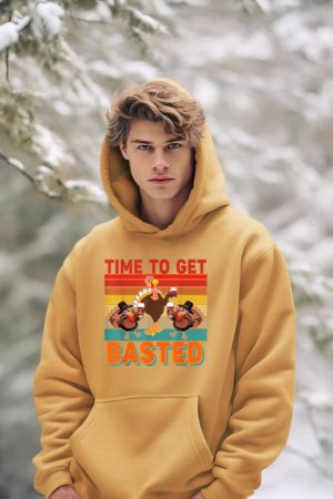 Vintage Time To Get Basted Thanksgiving Turkey Drinking Wine Hoodie