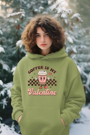 Retro Groovy Coffee Is My Valentine Day Coffee Lover Womens Hoodie