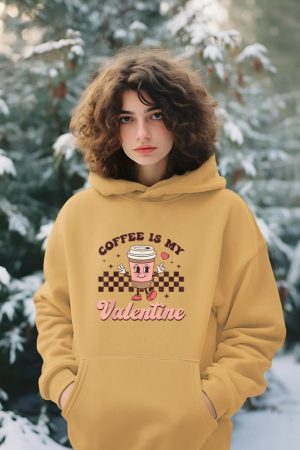 Retro Groovy Coffee Is My Valentine Day Coffee Lover Womens Hoodie