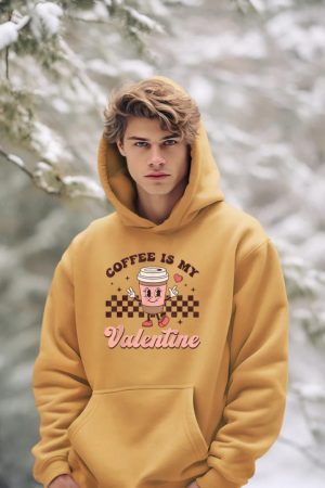Retro Groovy Coffee Is My Valentine Day Coffee Lover Womens Hoodie
