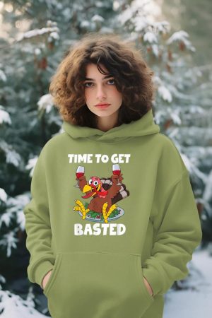 Time To Get Basted Thanksgiving Shirt Wine Gift For Women Hoodie