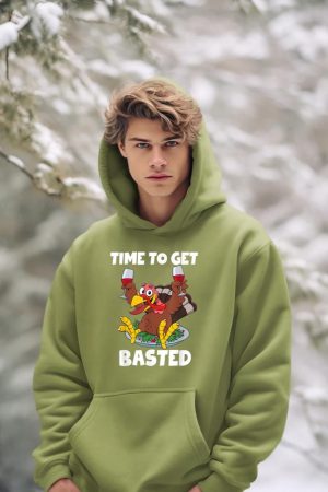 Time To Get Basted Thanksgiving Shirt Wine Gift For Women Hoodie