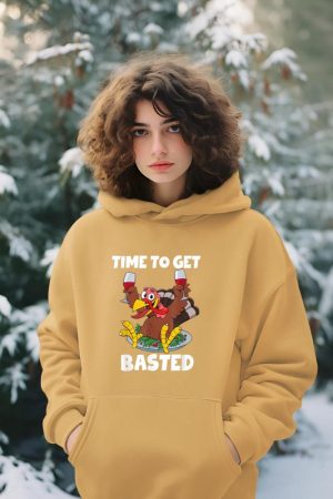 Time To Get Basted Thanksgiving Shirt Wine Gift For Women Hoodie