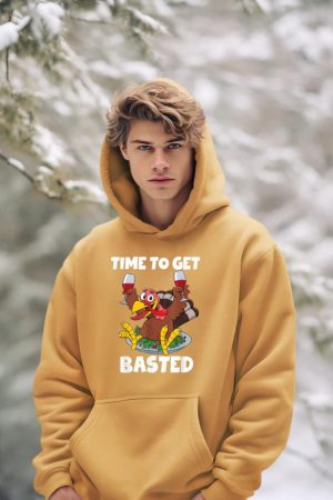 Time To Get Basted Thanksgiving Shirt Wine Gift For Women Hoodie