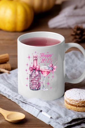 New Years 2025 Pink Champagne Shirt Wine Bottle Disco Balls Mug