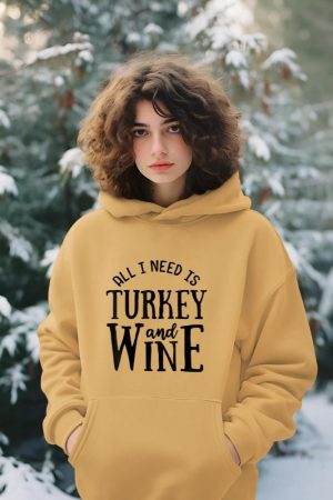 Turkey And Wine Funny Thanksgiving Family Hoodie