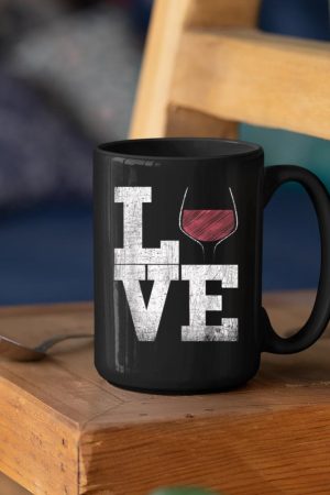 I Love Wine Red Wine Glass Heart - Wine Drinker Distressed Mug
