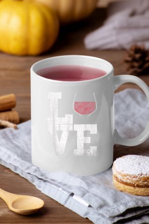 I Love Wine Red Wine Glass Heart - Wine Drinker Distressed Mug
