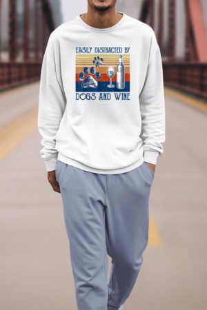 Easily Distracted By Dogs and Wine Funny Gift for Dog Lovers Sweatshirt