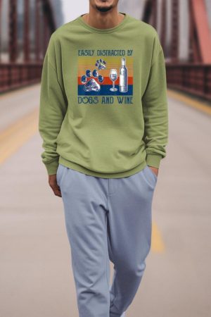 Easily Distracted By Dogs and Wine Funny Gift for Dog Lovers Sweatshirt
