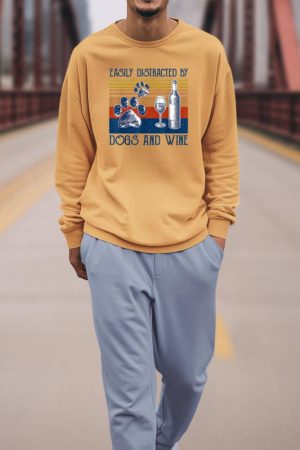 Easily Distracted By Dogs and Wine Funny Gift for Dog Lovers Sweatshirt