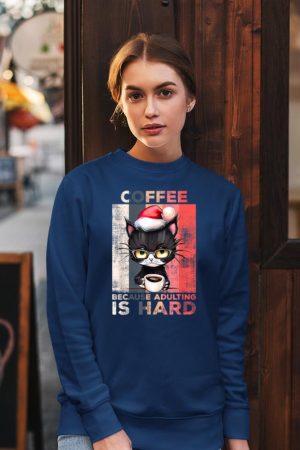 Coffee Because Adulting Is Hard Cat Coffee Christmas Sweatshirt