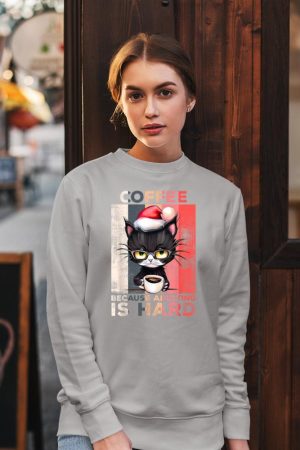 Coffee Because Adulting Is Hard Cat Coffee Christmas Sweatshirt