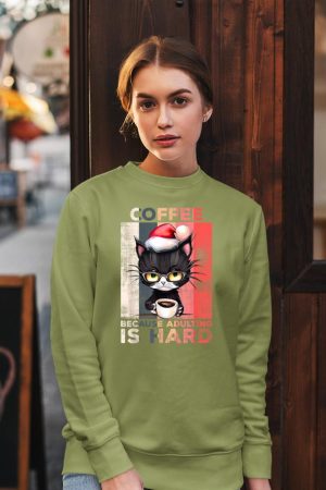 Coffee Because Adulting Is Hard Cat Coffee Christmas Sweatshirt