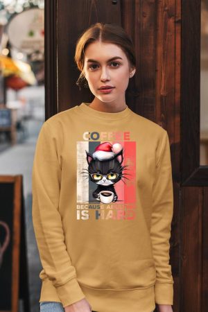 Coffee Because Adulting Is Hard Cat Coffee Christmas Sweatshirt