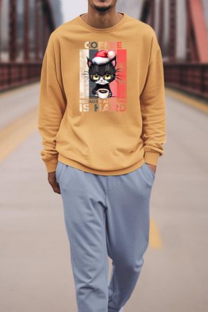 Coffee Because Adulting Is Hard Cat Coffee Christmas Sweatshirt