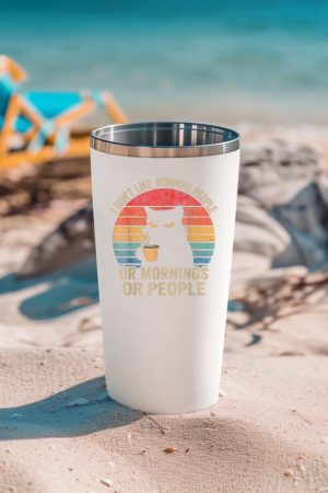 I Don't Like Morning People Or Mornings Or People Retro Cat Tumbler