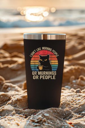I Don't Like Morning People Or Mornings Or People Retro Cat Tumbler