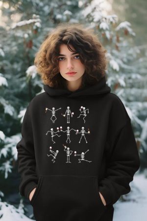 Skeleton Dancing with Hallo Wine Halloween Party Shirt Hoodie