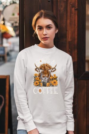 Highland Cow And Coffee, Funny Western Girl Country Sweatshirt
