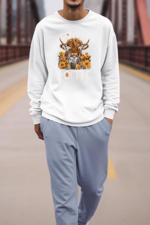 Highland Cow And Coffee, Funny Western Girl Country Sweatshirt