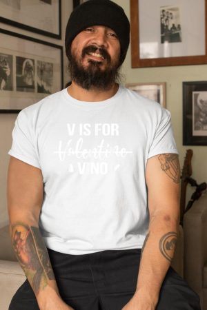 V is for Vino T-Shirt Anti Valentine's Day Drinking Wine T-Shirt