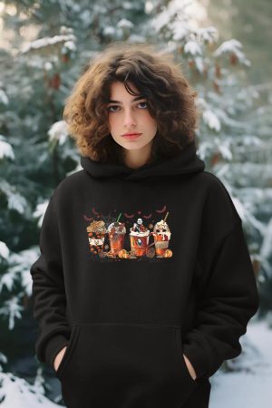 Skeleton Coffee Cups Latte Ghostly Halloween Gifts Hoodie