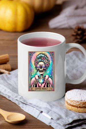 The Coffee Addict Tarot Card Skeleton Coffee Drinker Mug