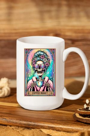 The Coffee Addict Tarot Card Skeleton Coffee Drinker Mug