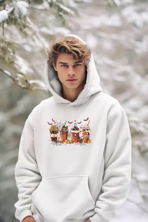 Skeleton Coffee Cups Latte Ghostly Halloween Gifts Hoodie