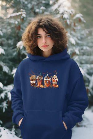 Skeleton Coffee Cups Latte Ghostly Halloween Gifts Hoodie