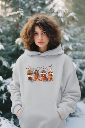 Skeleton Coffee Cups Latte Ghostly Halloween Gifts Hoodie
