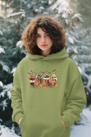 Skeleton Coffee Cups Latte Ghostly Halloween Gifts Hoodie