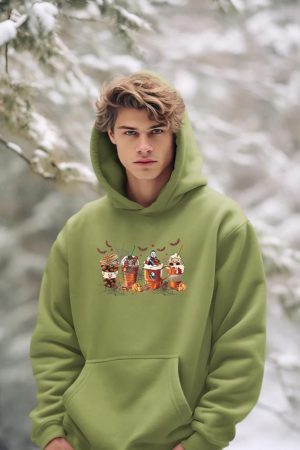 Skeleton Coffee Cups Latte Ghostly Halloween Gifts Hoodie