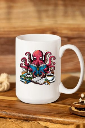 Octopus Reading Book Coffee Lover Bookaholic Bookworm Reader Mug
