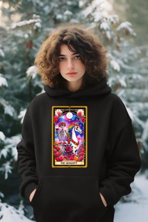 The Audacity Tarot Card Skeleton Skelly Unicorn Wine Women Hoodie