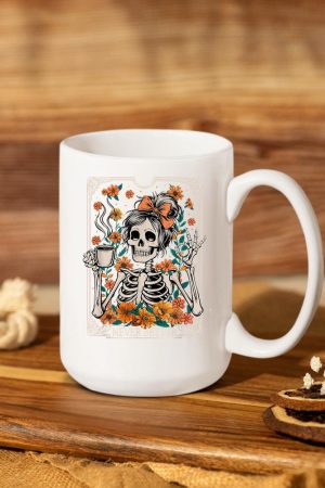 Messy Bun Coffee Lover Never Better Floral Skeleton Women Mug